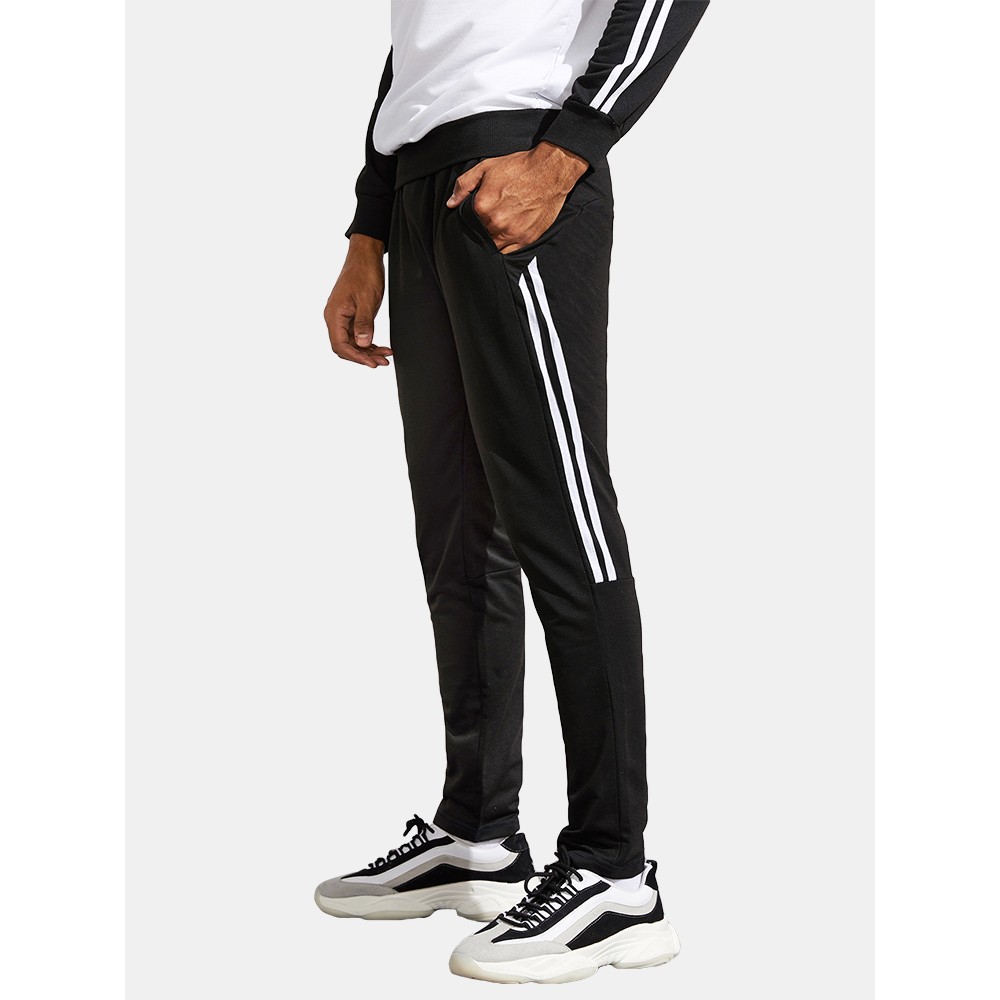 Mens Cotton Side Striped Casual Drawstring Elastic Waist Pants With Pocket Mens Cotton Side Striped Casual Drawstring Elastic Waist Pants With Pocket