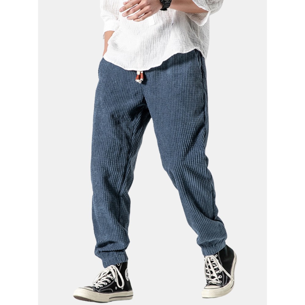 Mens Corduroy Design Cotton Solid Color Drawstring Mid Waist Harem Pants Mens Corduroy Design Cotton Solid Color Drawstring Mid Waist Harem Pants